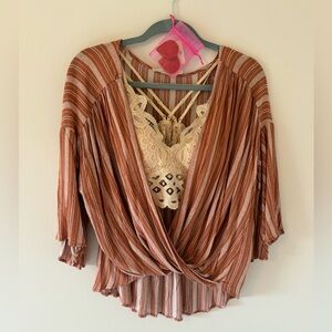 NWT - Millibon Orange Striped Blouse with Lace Brami Set - Sz L